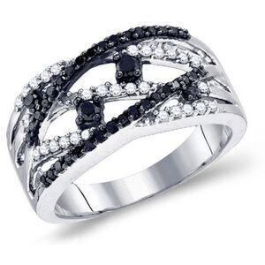 Jane, New, 18k White Gold Plated Black & White CZ Size 7 Ring